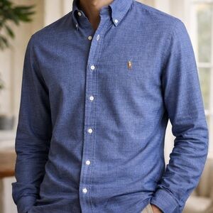 Ralph Lauren Classic Fit Chambray Button Down Shirt Blue XL